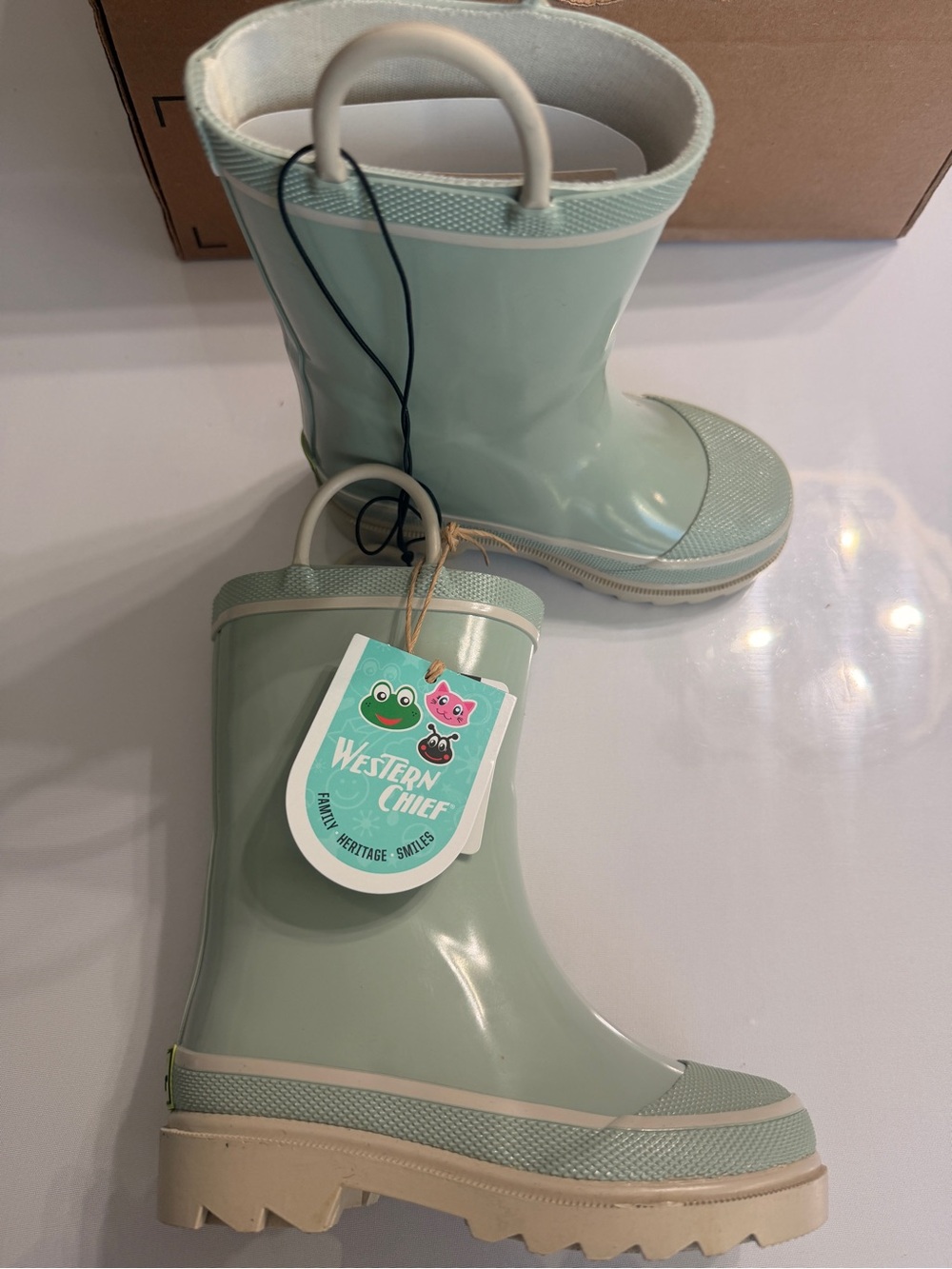 Western Chief Mint Green Kids Rain Boots with Cream Soles